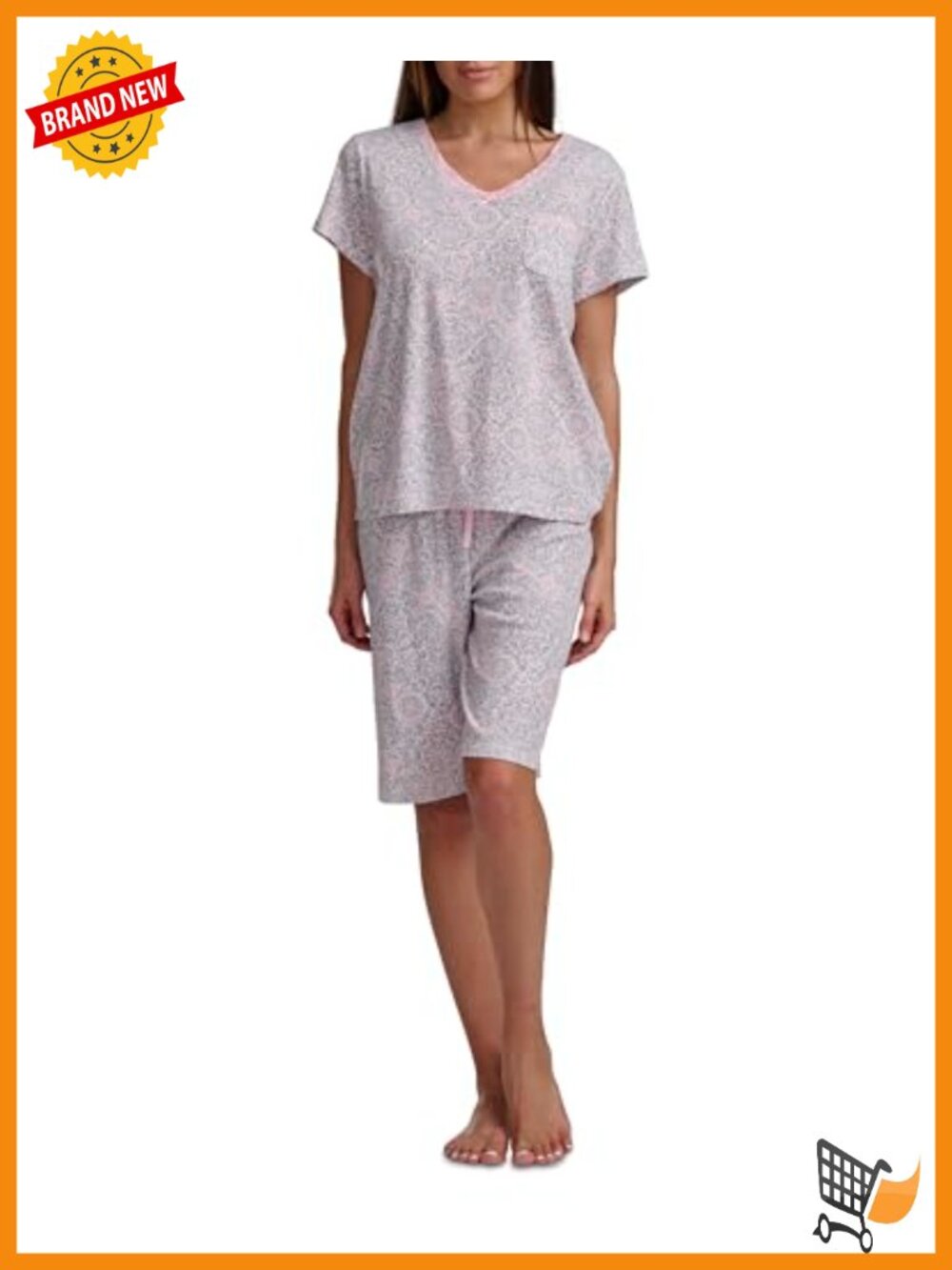 V-Neck Tee & Bermuda Short Pajama Set - Cotton Blend